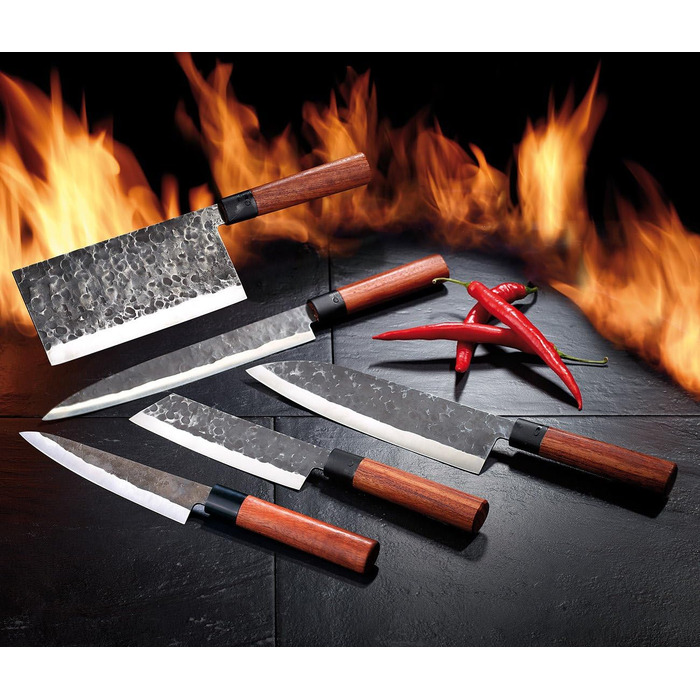 Tokio KitchenWare Santoku Knife: Chef's knife with genuine wood handle, handcrafted (Kitchen knife, Chef's knife, Gift)