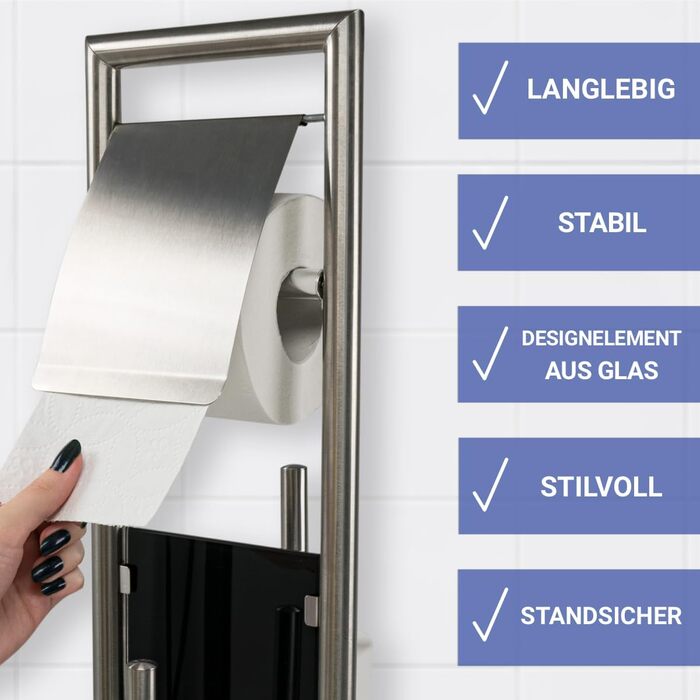 Набір для туалету WENKO Ravina 3в1 з нержавіючої сталі матового кольору (тримач туалетного паперу, тримач запасних рулонів, тримач щітки) Ø 20 x 70 см, сріблястий матовий