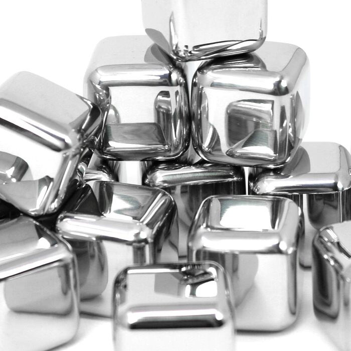 Набір для віскі Com-Four® з нержавіючої сталі: 12 кубиків льоду, мішечок для зберігання та подарункова коробка. Багаторазові кубики льоду для віскі, джину, тоніку та коньяку