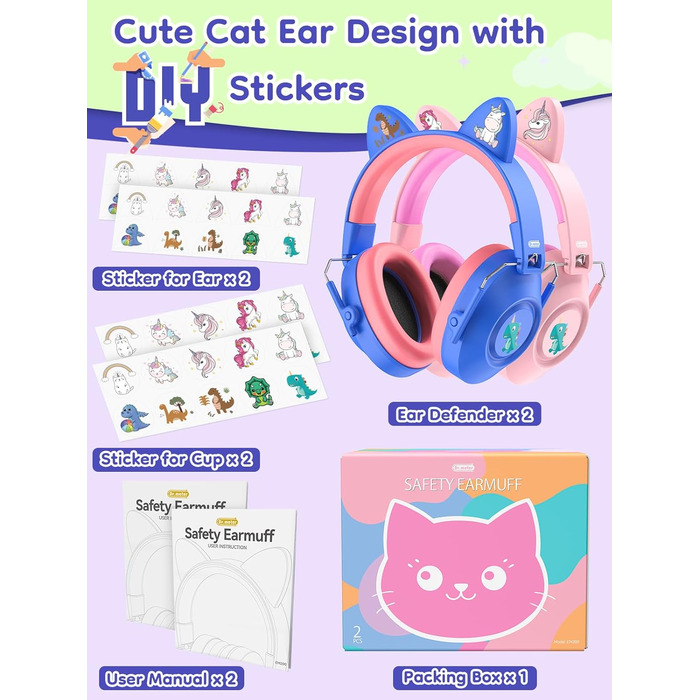 Навушники захисні дитячі Dr.meter SNR 32dB від шуму, блакитні та рожеві (2 шт.) - для аутистів, концертів, авіашоу