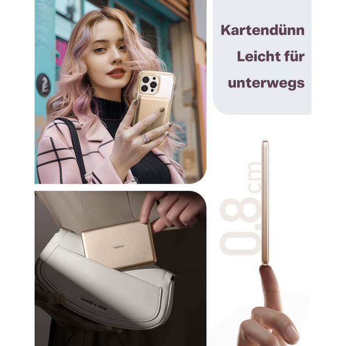 Powerbank TORRAS MiniMag Ultra Slim з MagSafe для iPhone 17 Pro Max, 5000mAh, Швидка зарядка, Бездротовий акумулятор, USB-C, Сірий Титан (Золото)