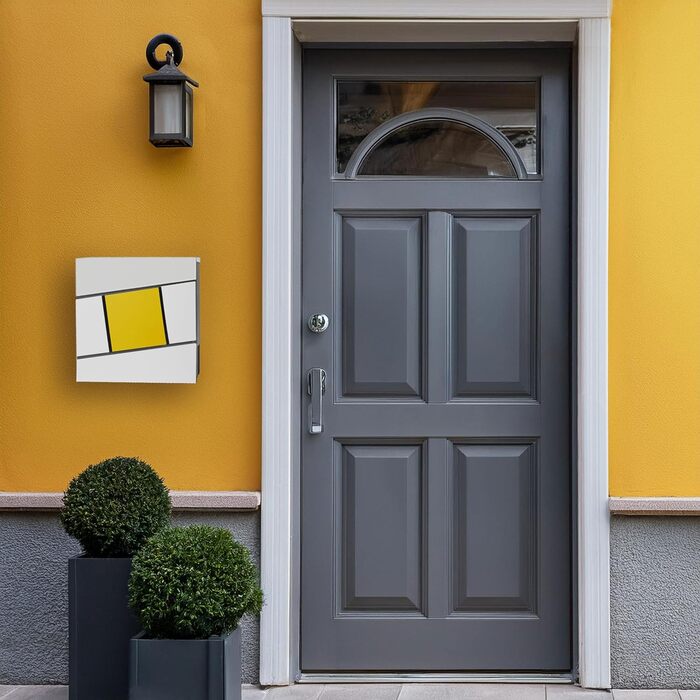 Поштовий ящик BRUBAKER Yellow Square з газетницею, жовтий - сучасний настінний поштовий ящик з алюмінію, 2 ключі, жовто-білий-антрацит