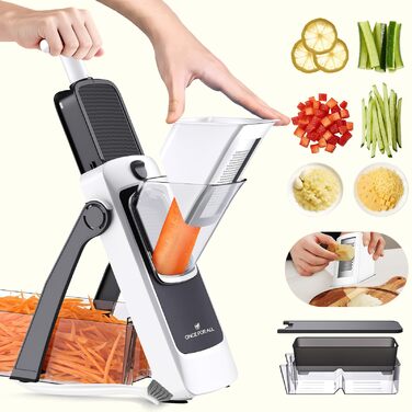 Набір для нарізки овочів ONCE FOR ALL з піддоном, овочевий слайсер, для нарізки картоплі фрі та картоплі, нарізчик цибулі, слайсер огірків - кубик-нарізач (оновлення Space Grey + комплект кошиків кольору асфальт)