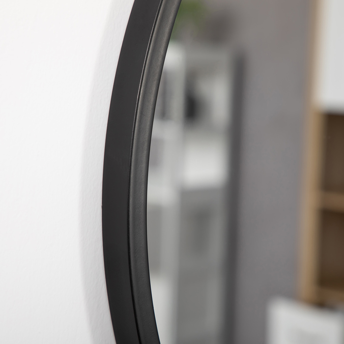 HOMCOM Wall Mirror Makeup Mirror Round Mirror Ø 50 cm with Decorative Mounting, Black Metal and Glass for Bathroom and Hallway