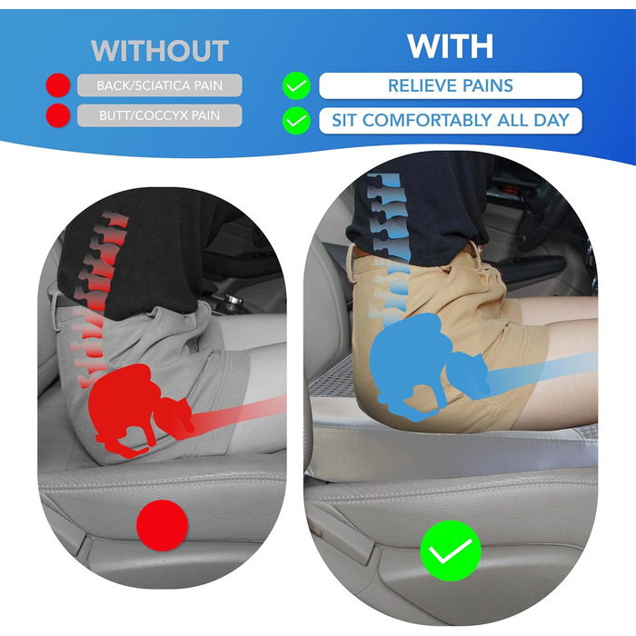 Подушка для сидіння в авто з Memory Foam для спини та куприка, шкіряна, 4D сітка, темно-сіра