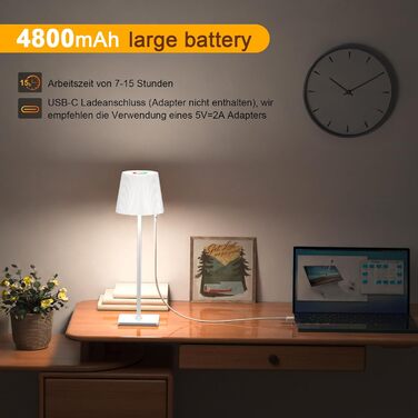 LED настільна лампа Skelo бездротова, диммирувана, сенсорна, з акумулятором, регулювання висоти, 3 колірні температури, IP54, 4000mAh, для дому та вулиці, USB-C, метал, чорна