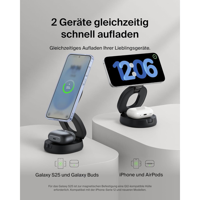 Бездротова зарядна станція 2-в-1 Belkin BoostCharge Qi2 15W MagSafe для iPhone 17, AirPods, Pixel, з блоком живлення 30W, чорна
