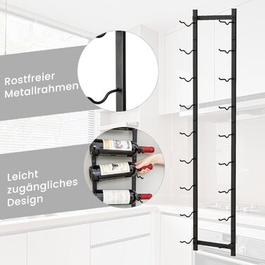 Стильна полиця для вина COSTWAY на стіну, металева, чорна, на 9 пляшок