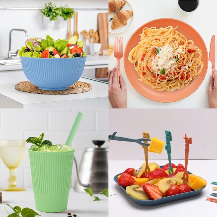 Набір посуду 48 шт. незламний, багаторазовий, для кемпінгу, пікніка, барбекю. Пластиковий посуд, 66 шт. (яскравих кольорів)
