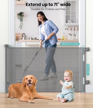 Захист для дитячих воріт Nalezuns, висувний, 0-180 см, сірий, для дітей