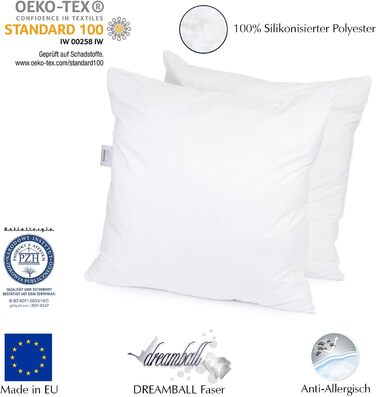 H&F Heimtextilien Top Quality Pillow 80x80 2-Pack | Allergy-Friendly Pillow with Oeko-TEX Certified | Cover: 100% Microfiber | Filling: 1100 Grams Polyester 2 80 x 80 cm