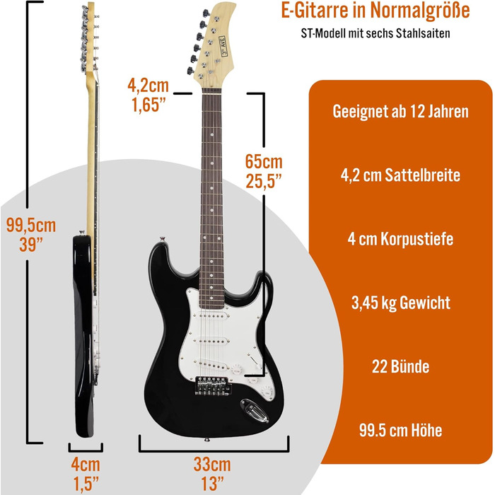 Електрогітара 3rd Avenue XF Full Size 4/4 з підсилювачем 10W, набором аксесуарів та чохлом (чорний)