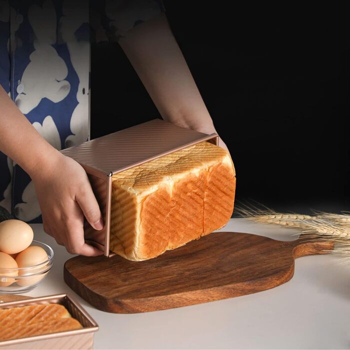 Loaf pan with lid, toast bread loaf pan, 21 x 12 x 11 cm rectangular Pullman bread toast mold, 450g dough loaf pan, Rose carbon steel non-stick toast bread pan baking molds