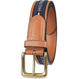 Чоловічий шкіряний ремінь Tommy Hilfiger з тканинною вставкою, темно-синій, розмір 34