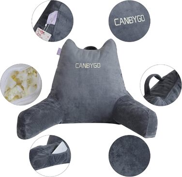 Підкушетник Lesekissen з підлокітниками, Memory Foam, для читання, роботи та ігор, знімний чохол (сірий)