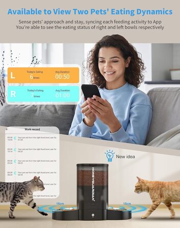 Автоматичний кормушка для котів та собак з Wi-Fi, 5L, 1-6 прийомів їжі, сенсор контролю рівня корму, чорний
