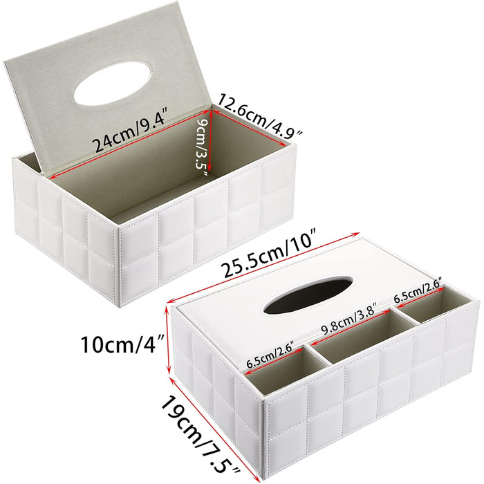 BTSKY Rectangular Tissue Box Holder made of PU Leather with Remote Control Pocket – Desk Tissue Holder, Organizer, Storage Box, Holder, Remote Control Container, White