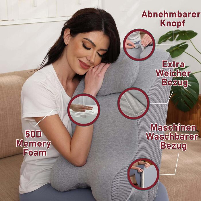 Підкови для ліжка та дивану, подушка для читання з піною Memory, ергономічна подушка для спини, шиї та ніг, подушка від рефлюксу, знімний чохол для ліжка, дивану, сидіння, сну та читання