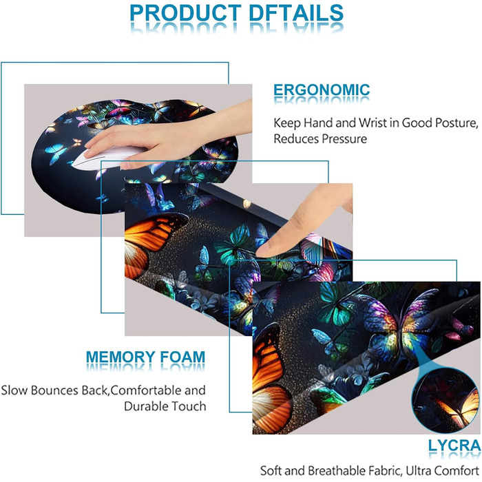 Підкладка під мишу та клавіатуру ergonomic ARTSO з гелевою підтримкою зап'ястя, набір для комфортної роботи, зменшення болю