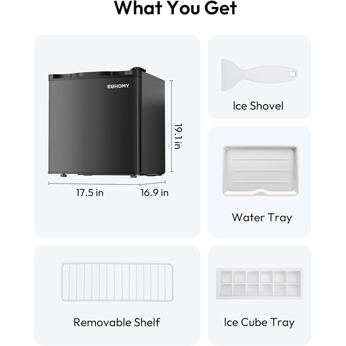 EUHOMY Міні холодильник 46L, компактний холодильник з регулюванням температури, тихий (38dB), енергоефективний для спальні, офісу