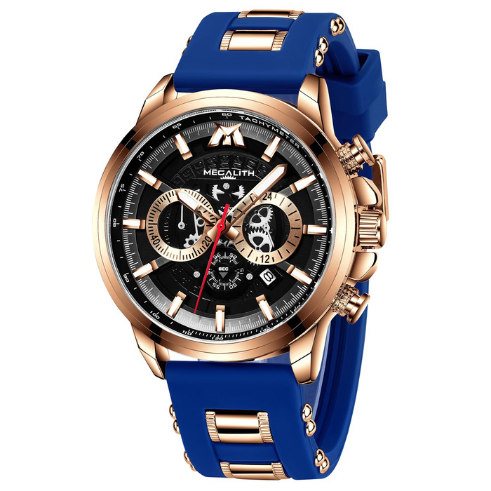 Чоловічий годинник MEGALITH Chronograph: аналоговий, водонепроникний, з датою, свідодіодом, кварцовий годинник. Ідеальний подарунок для спортивних чоловіків (B2-блакитний)
