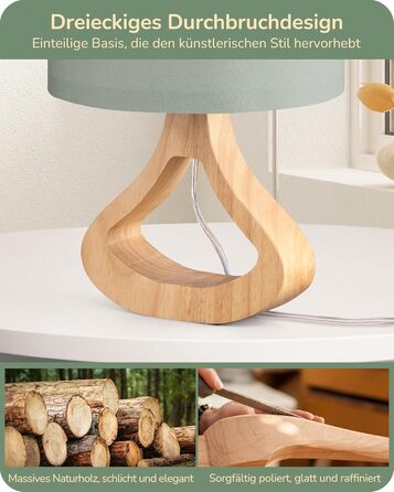 Дерев'яна настільна лампа EDISHINE з абажуром з льону, Е27, для вітальні, спальні, в стилі кантрі [Енергоклас F], колір: зелений льон