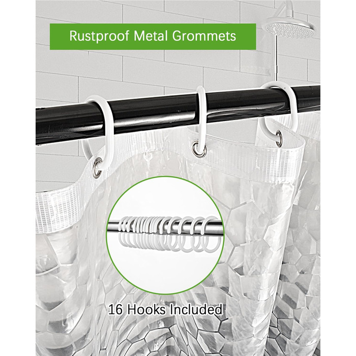 Шторка для душу OTRAKI 240 x 200 см, антигрибкова, EVA, водонепроникна, з кільцями, 3D, для ванної кімнати