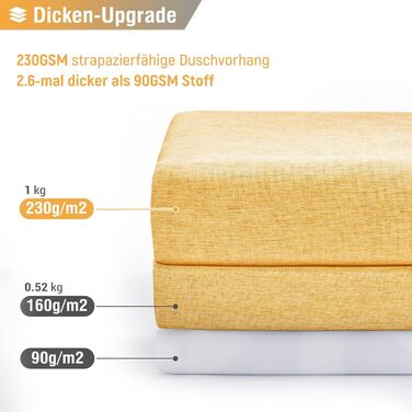 Шторка для душу BTTN, тканинна, 180x200 см, льонова текстура, антигрибкова, миється, з 12 гачками, сучасний дизайн, водовідштовхувальна, з обтяжувачем, для ванни, кремового кольору