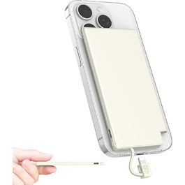 Power Bank Auskang 5000mAh Slim з кабелем для iPhone (сумісний з iPhone 14 та попередніми моделями) - тонкий, легкий, портативний зовнішній акумулятор (білий)