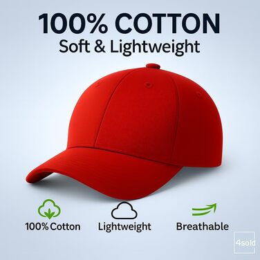Кепка бейсболка 4sold, бавовна, унісекс, червона, регульована, легка, дихаюча