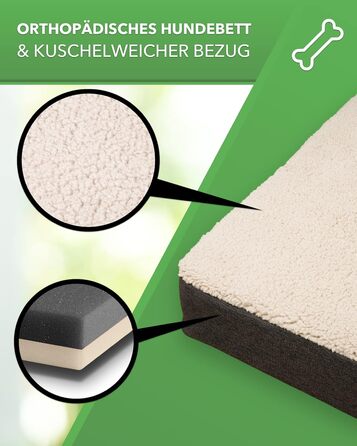 Ортопедичне ліжко для собак DILUMA Benji - м'яке лежання для тварин, знімний чохол, бежеве, 100x65x10 см (L/XL 120x72x10 см)