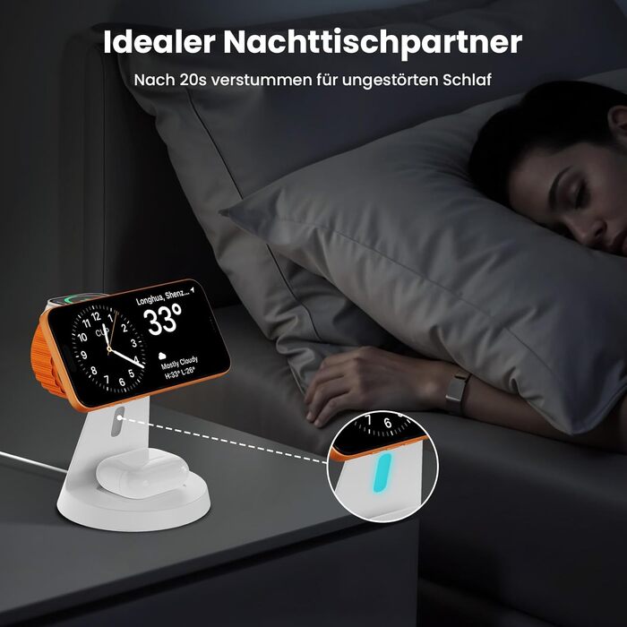 Зарядна станція JoyGeek 3-в-1 для Apple Watch, iPhone (MagSafe), AirPods (біла) - Бездротова зарядка для iPhone 12-15, iWatch 11-2/Ultra/SE, Airpods 2-4