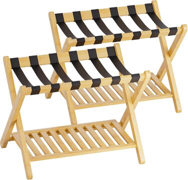 SMIBUY Luggage Rack, 2-Pack, Folding Bamboo Suitcase Stand with Shelf for Guest Room, Bedroom, Hotel, Heavy-Duty (Natural Colors)
