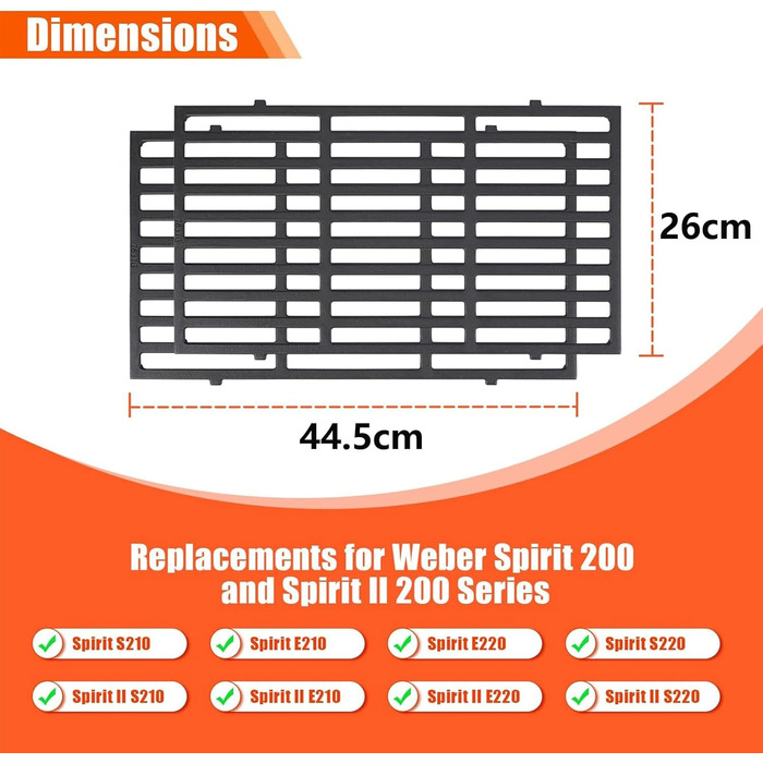 Решітка для гриля Weber Spirit ⅠⅡ 200 серія, Spirit E210/220 S210/220, Jamie Oliver HOME 2 (44,5x26 см)