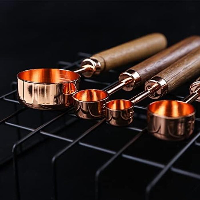 Wooden-handled measuring spoon, copper-coated, measuring cup, kitchen utensils, mixing scale, measuring spoon set