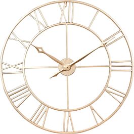 Samilito Large Wall Clock in Vintage Style, Round, Silent. Free with it: ONE extra set of black clock hands. Metal clock for loft, living room, bedroom, and kitchen decoration (76 cm, Gold)