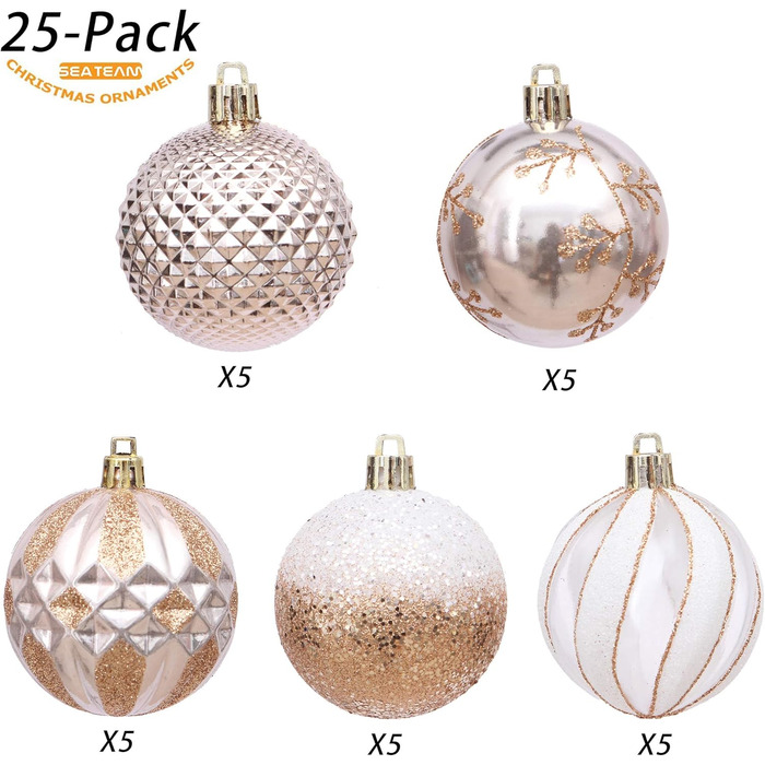 Елегантний новорічний декор Sea Team: набір прикрас на ялинку (60 мм, рожеве золото)