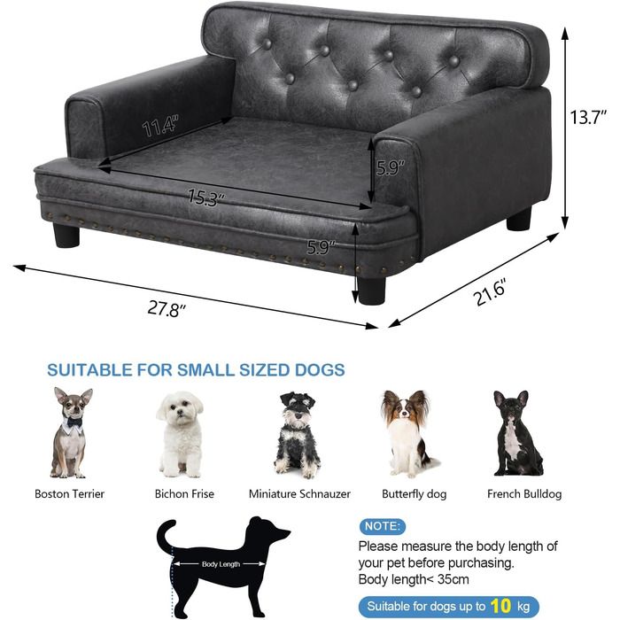 Софа для собак та котів, невелика, з велюру, сіра. Стабільний дерев'яний каркас. Софа-ліжко для маленьких собак та котів