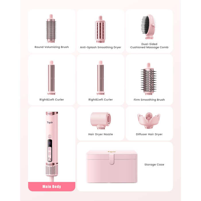 Airstyler 8-в-1: комплект для укладки волосся з набором насадок, рожевий