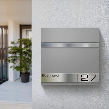 Поштова скринька Metzler Premium з газетницею Anthrazit, персоналізована з табличкою для імені, високоякісна настінна з нержавіючої сталі V2A з порошковим покриттям RAL 7016, модель Stencil (сірий алюміній)