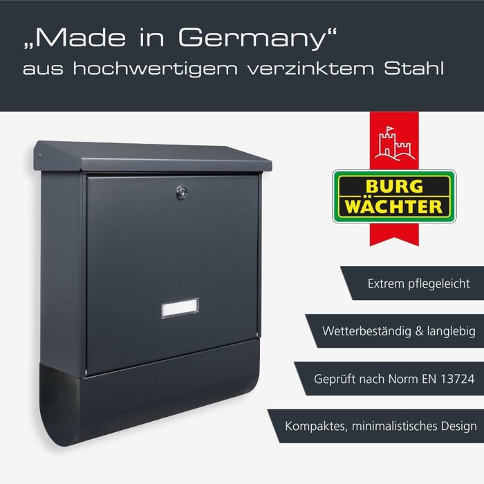 Поштовий ящик Burg-Wächter AMZ 2500 NI антрацит з газетницею та табличкою для імені, формат DIN C4, 2 ключі, нержавіюча сталь