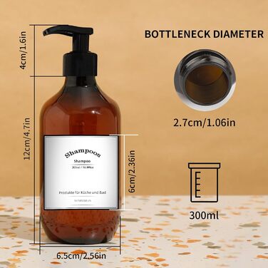 Набір дозаторів для мила, 4 шт., 500 мл, з етикетками, набір флаконів для душу, шампуню (300 мл, коричневий)