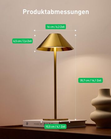 BOJIM 2 шт. LED настільна лампа на акумуляторі, золота, USB, сенсорне регулювання, IP54, водонепроникна, для балкона, поворотний наголовник