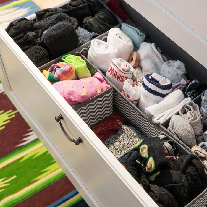 Navaris Storage Boxes Organizer Organization System Fabric Boxes - 12 Pieces in Various Sizes - for Wardrobe and Drawers - Foldable (Gray - White)