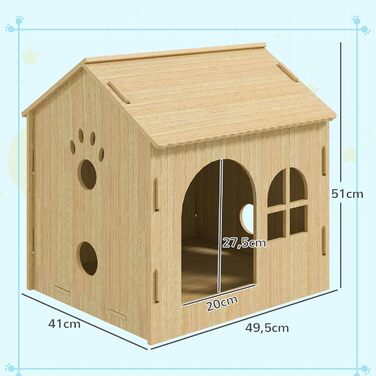 PawHut Indoor Pet House with Window - Wooden Dog & Cat Bed, No-Screw Assembly, Small Pets Up to 4kg, Oak Finish