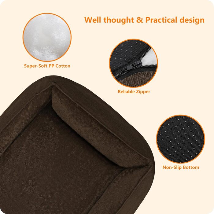 HMTOPE Dog Bed, Dog Sofa, Dog Cushion, Dog Basket, Removable and Washable, 110 x 86 x 26 cm (L 120 x W 90 x H 30 cm, Brown)