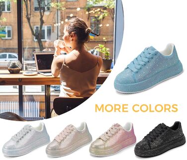 Жіночі кросівки LUCKY STEP зі стразами, платформа, блискучі, модельні, для вечірок, шлюбних свят, прогулянок, 39 EU, блакитний страз