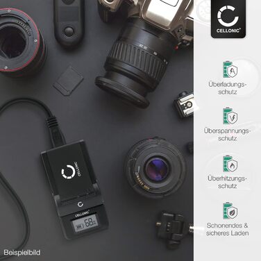 Зарядний пристрій CELLONIC DE-A84A для камер Panasonic Lumix DMC-FZ72, FZ100, FZ150, FZ40, FZ45, FZ47, FZ60, FZ48, FZ62, FZ70, DC-FZ82 з дисплеєм та кабелем