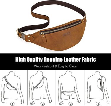Чоловіча нагрудна сумка FANDARE з натуральної шкіри, поясна/нагрудна сумка для подорожей, туризму, спорту (колір: коричневий)