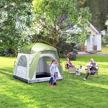 Намет Outsunny Pop-Up для 3 осіб, UV 50+, зелений: сімейний кемпінговий намет з гачками, 4 дверима, вікнами та водонепроникністю 1000 мм